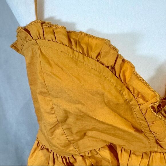 Mustard yellow 100% cotton ruffle bodice peplum crop top size large - Picture 6 of 9